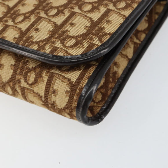 Christian Dior Trotter Canvas Shoulder Bag Beige Gold Auth 150566