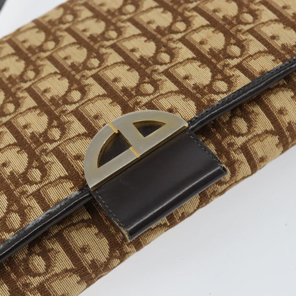 Christian Dior Trotter Canvas Shoulder Bag Beige Gold Auth 150566