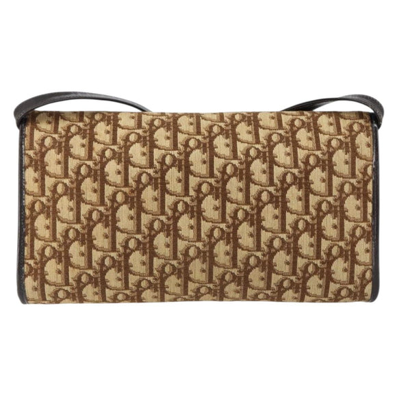 Christian Dior Trotter Canvas Shoulder Bag Beige Gold Auth 150566