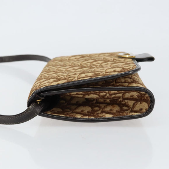 Christian Dior Trotter Canvas Shoulder Bag Beige Gold Auth 150566