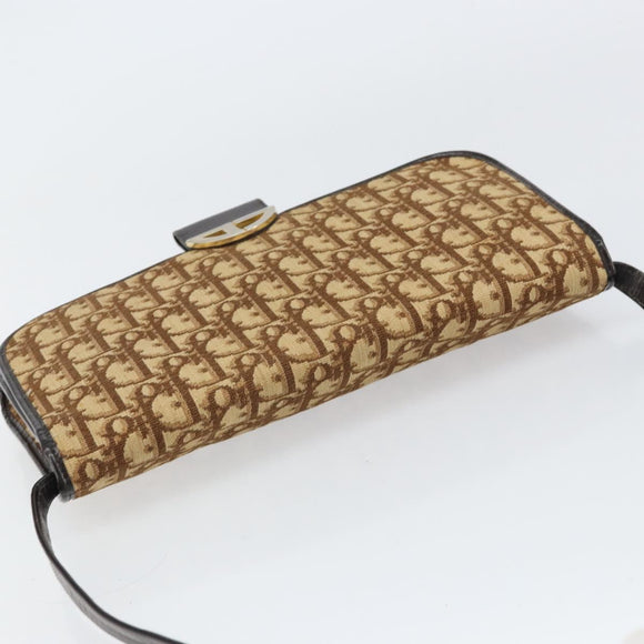 Christian Dior Trotter Canvas Shoulder Bag Beige Gold Auth 150566