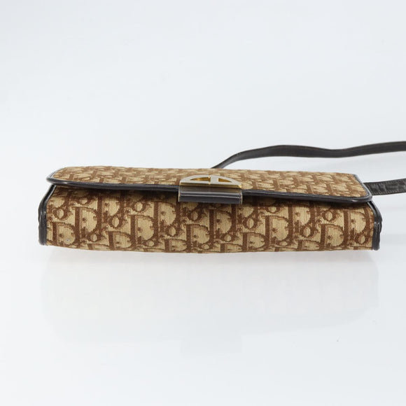 Christian Dior Trotter Canvas Shoulder Bag Beige Gold Auth 150566