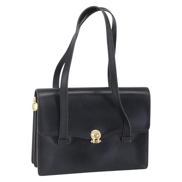 Christian Dior Hand Bag Leather Black Gold Auth 150570