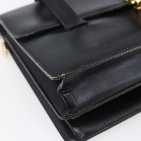 Christian Dior Hand Bag Leather Black Gold Auth 150570