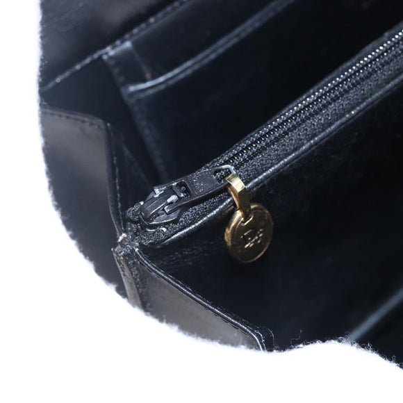 Christian Dior Hand Bag Leather Black Gold Auth 150570