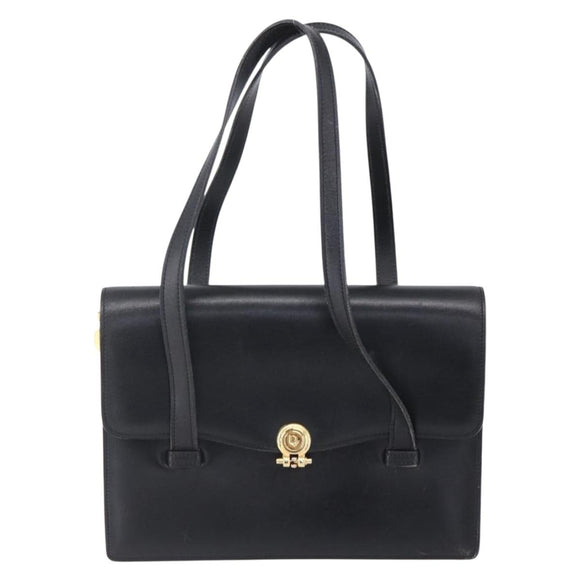 Christian Dior Hand Bag Leather Black Gold Auth 150570