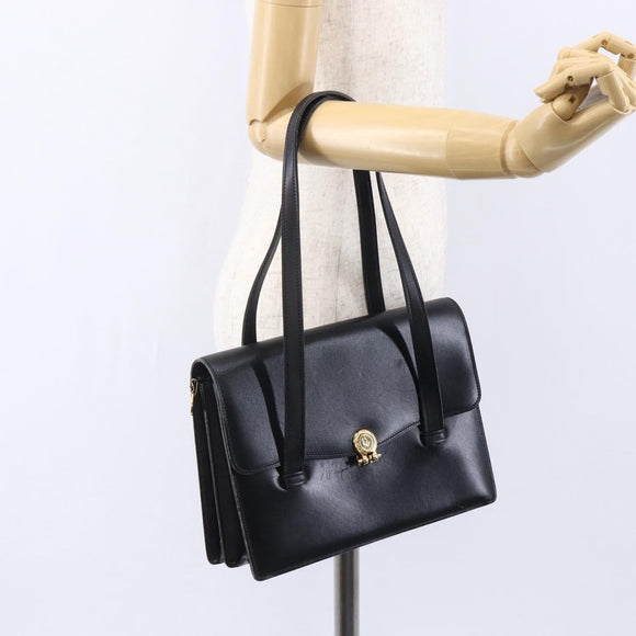 Christian Dior Hand Bag Leather Black Gold Auth 150570