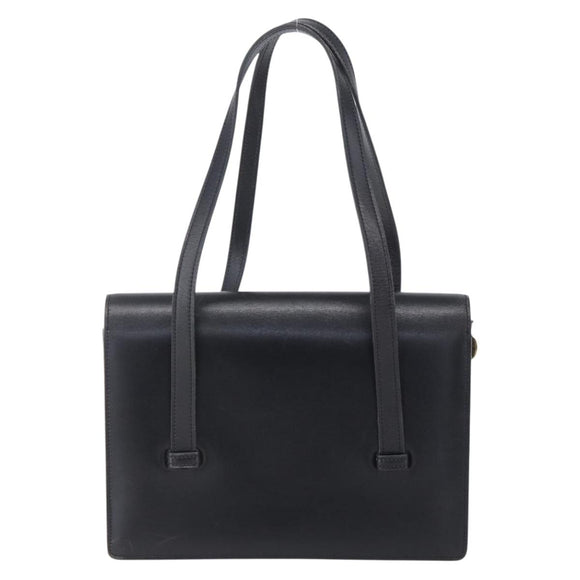 Christian Dior Hand Bag Leather Black Gold Auth 150570