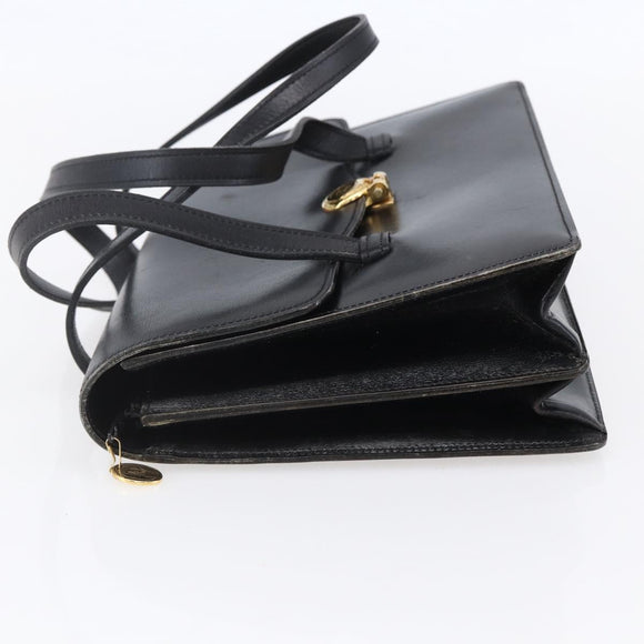 Christian Dior Hand Bag Leather Black Gold Auth 150570