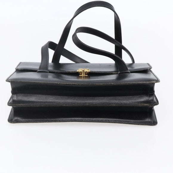 Christian Dior Hand Bag Leather Black Gold Auth 150570