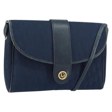 Christian Dior Trotter Canvas Shoulder Bag Navy Gold Auth 150571