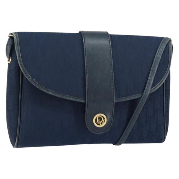 Christian Dior Trotter Canvas Shoulder Bag Navy Gold Auth 150571