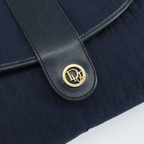 Christian Dior Trotter Canvas Shoulder Bag Navy Gold Auth 150571