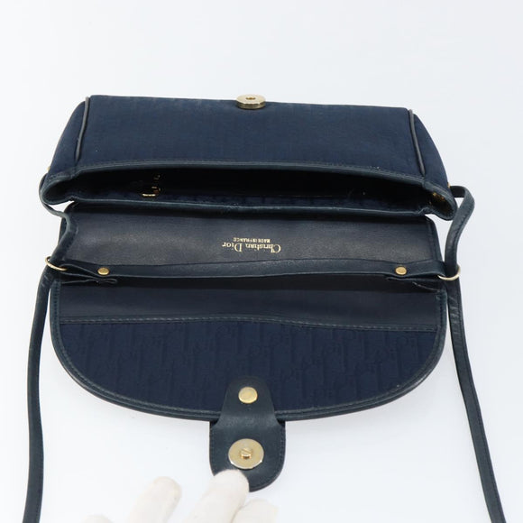 Christian Dior Trotter Canvas Shoulder Bag Navy Gold Auth 150571