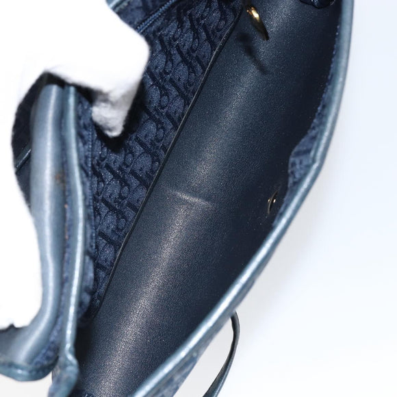 Christian Dior Trotter Canvas Shoulder Bag Navy Gold Auth 150571