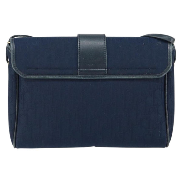 Christian Dior Trotter Canvas Shoulder Bag Navy Gold Auth 150571