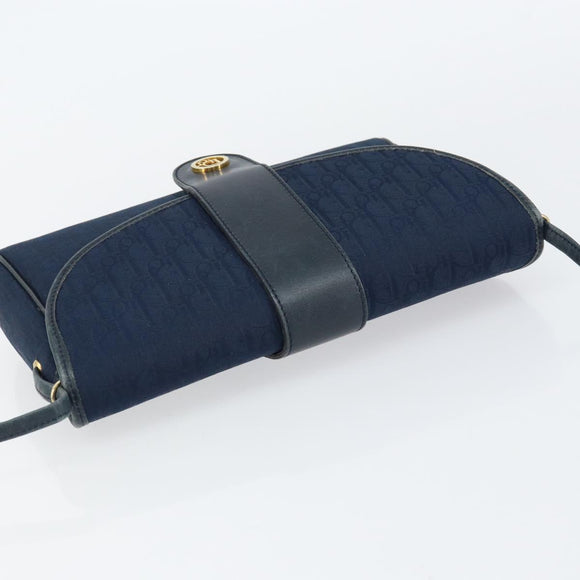 Christian Dior Trotter Canvas Shoulder Bag Navy Gold Auth 150571