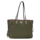 PRADA Tote Bag Nylon Khaki Silver Auth 150572-1