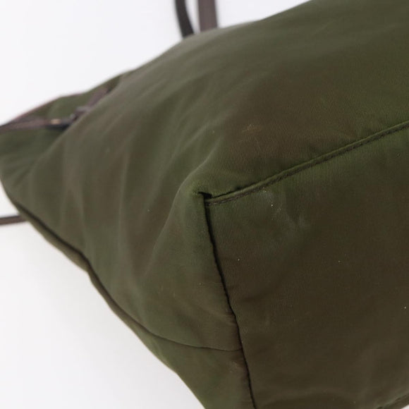 PRADA Tote Bag Nylon Khaki Silver Auth 150572