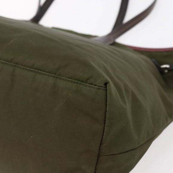 PRADA Tote Bag Nylon Khaki Silver Auth 150572