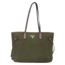 PRADA Tote Bag Nylon Khaki Silver Auth 150572-13