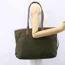 PRADA Tote Bag Nylon Khaki Silver Auth 150572-22