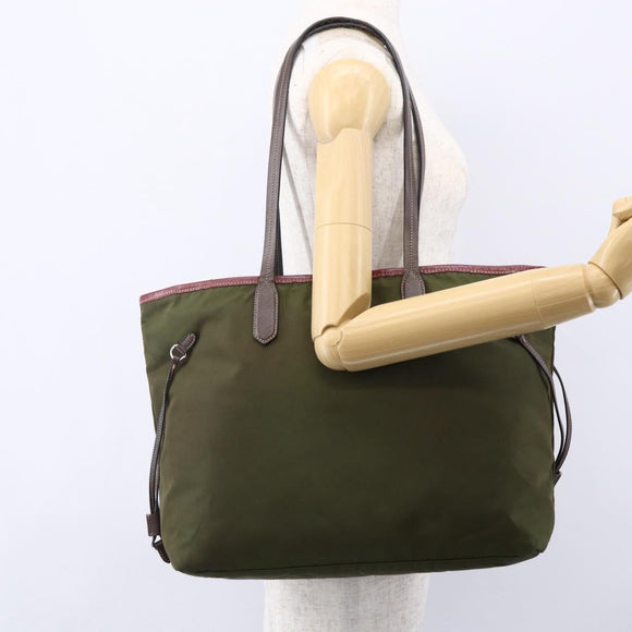PRADA Tote Bag Nylon Khaki Silver Auth 150572