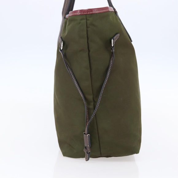 PRADA Tote Bag Nylon Khaki Silver Auth 150572