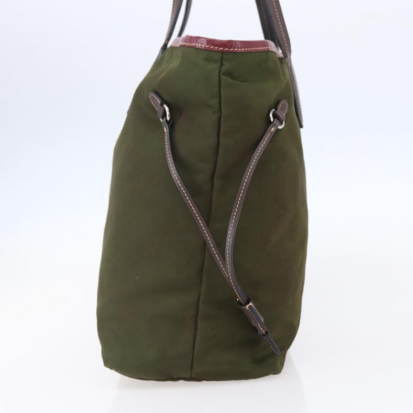 PRADA Tote Bag Nylon Khaki Silver Auth 150572