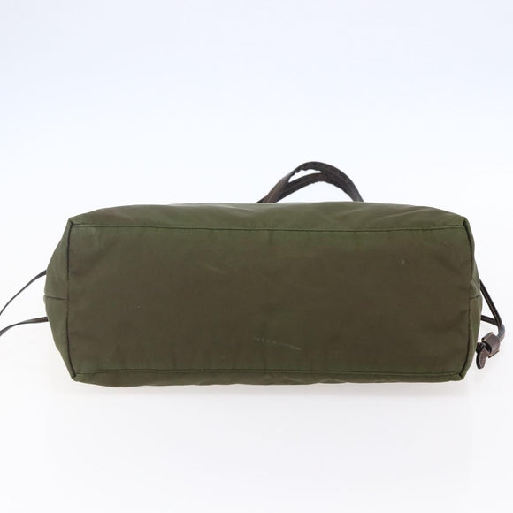 PRADA Tote Bag Nylon Khaki Silver Auth 150572