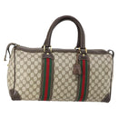 GUCCI GG Supreme Web Sherry Line Boston Bag PVC Beige Gold Auth 150574-1