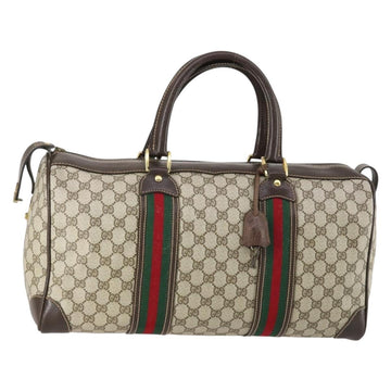 GUCCI GG Supreme Web Sherry Line Boston Bag PVC Beige Gold Auth 150574