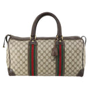 GUCCI GG Supreme Web Sherry Line Boston Bag PVC Beige Gold Auth 150574-13