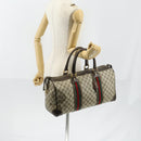 GUCCI GG Supreme Web Sherry Line Boston Bag PVC Beige Gold Auth 150574-21