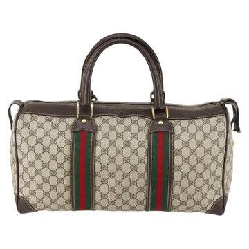 GUCCI GG Supreme Web Sherry Line Boston Bag PVC Beige Gold Auth 150574 - 0