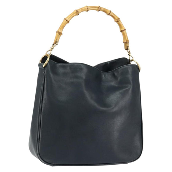 GUCCI Bamboo Hand Bag Leather Black Gold 001 3444 1638 Auth 150577
