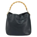 GUCCI Bamboo Hand Bag Leather Black Gold 001 3444 1638 Auth 150577-13