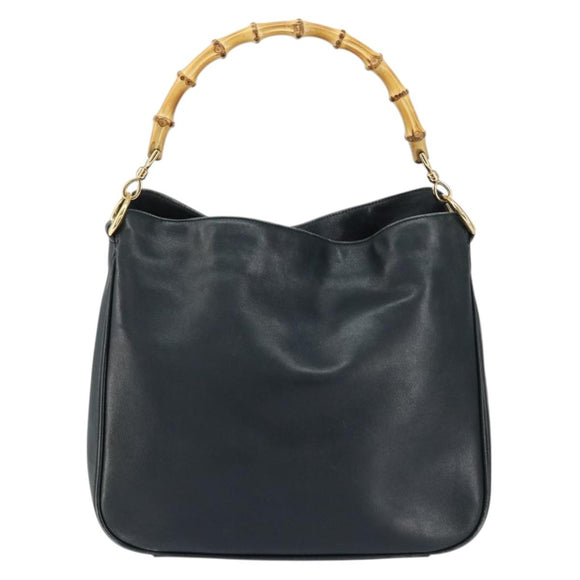 GUCCI Bamboo Hand Bag Leather Black Gold 001 3444 1638 Auth 150577