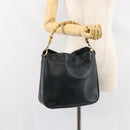 GUCCI Bamboo Hand Bag Leather Black Gold 001 3444 1638 Auth 150577-21