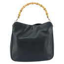 GUCCI Bamboo Hand Bag Leather Black Gold 001 3444 1638 Auth 150577-2