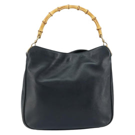 GUCCI Bamboo Hand Bag Leather Black Gold 001 3444 1638 Auth 150577 - 0