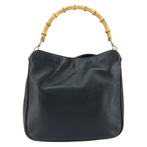 GUCCI Bamboo Hand Bag Leather Black Gold 001 3444 1638 Auth 150577