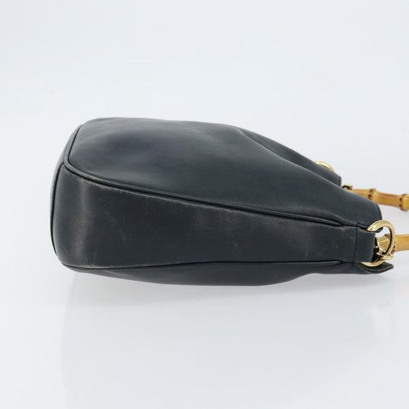 GUCCI Bamboo Hand Bag Leather Black Gold 001 3444 1638 Auth 150577