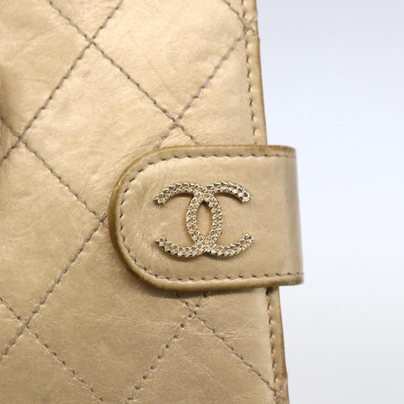 CHANEL Matelasse Compact Wallet Leather Gold CC Auth 150602