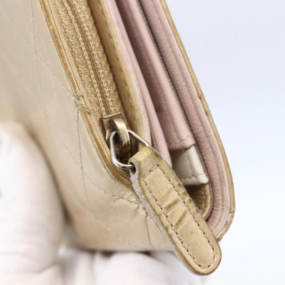 CHANEL Matelasse Compact Wallet Leather Gold CC Auth 150602