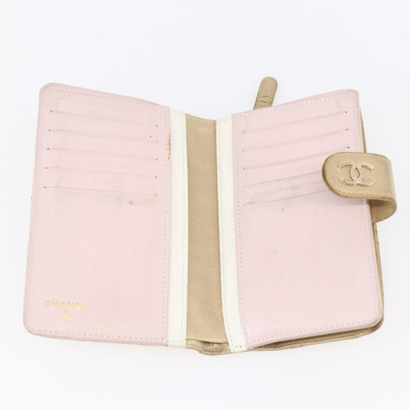 CHANEL Matelasse Compact Wallet Leather Gold CC Auth 150602