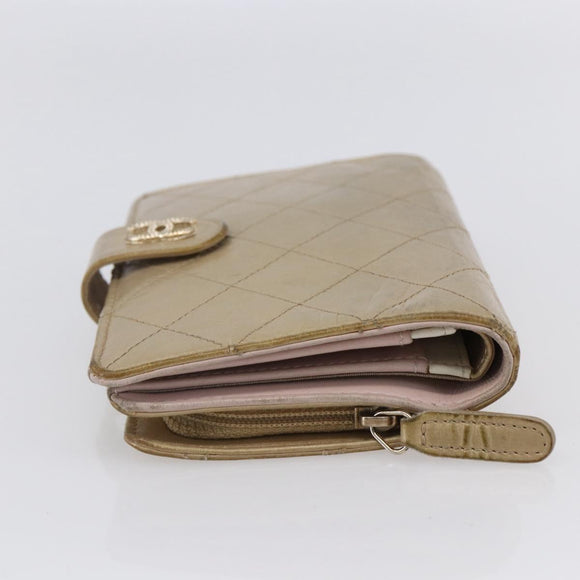 CHANEL Matelasse Compact Wallet Leather Gold CC Auth 150602