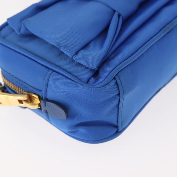 PRADA Shoulder Bag Nylon Blue Gold Auth 150608
