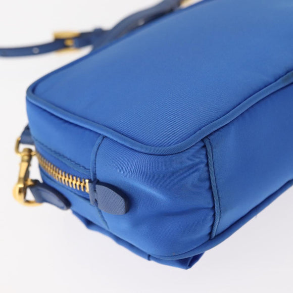 PRADA Shoulder Bag Nylon Blue Gold Auth 150608