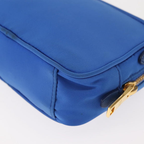 PRADA Shoulder Bag Nylon Blue Gold Auth 150608A